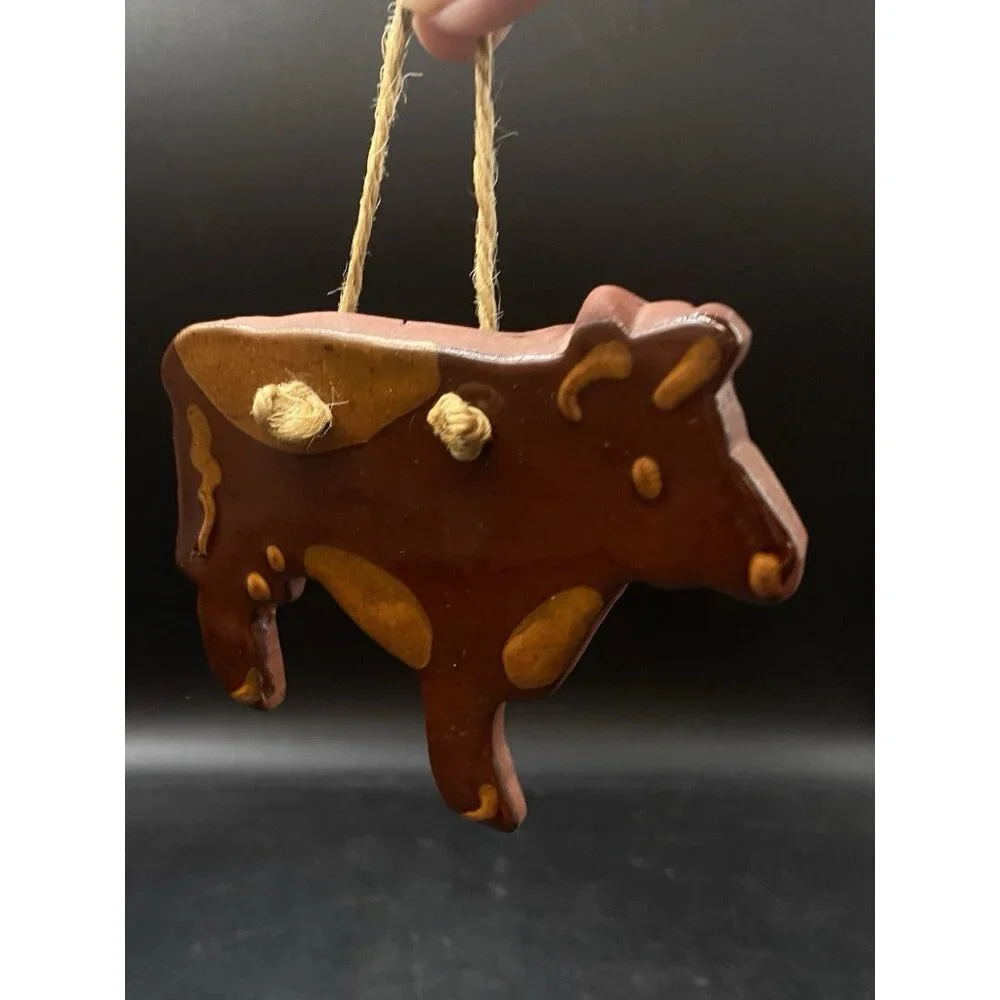 Foltz Pottery Cow Ornament Redware Vintage